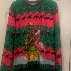 Oversized Festive Flamingo Christmas Sweater